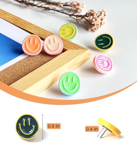 KEYDUACU 24 Smiley Face Decorative Push Pins, Cute Bulletin Board Push Pins, Thumbtacks for Cork Boards, Office Organization, or Home Décor (24-Colourful) - Image 5