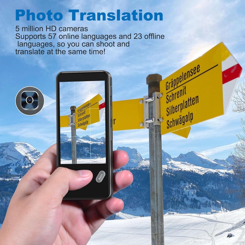 AI Translator Device with 139 Online Languages, 18 Offline Languages, 55 Online Image Translations, 23 Offline Image Translations, 13 Recording Translations, 3.2-inch IPS 480*854 Touch Display, 5-Megapixel Rear Camera, 1500mAh Rechargeable Battery, 4-Core Processor, 1GB+8GB Storage, 2.4G WIFI, Bluetooth, 8Ω/1.5W Speaker, Dual Microphones, Includes 1x Translator, 1x Manual, 1x Charging Cable - Image 5