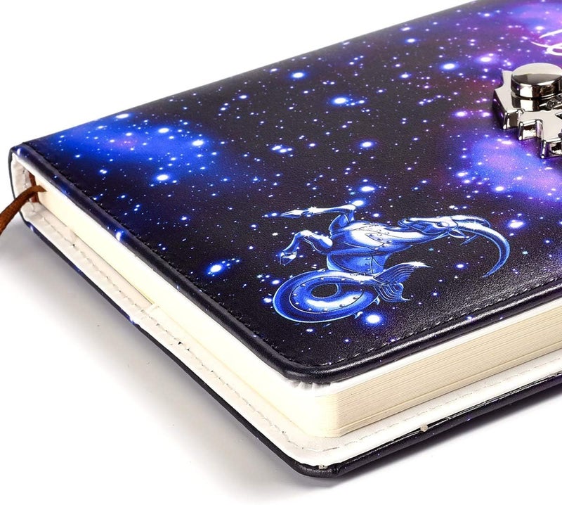 ARRLSDB A5 Creative Password Lock Journal PU Leather Combination Lock Diary Locking Diary Notepad (Capricorn) - Image 4