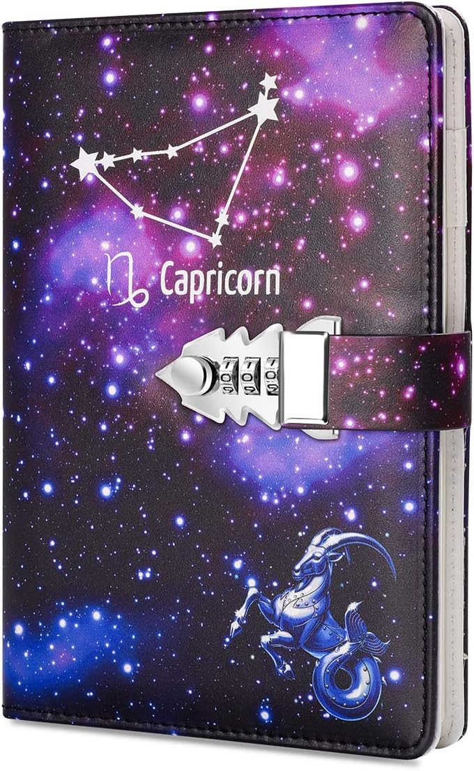ARRLSDB A5 Creative Password Lock Journal PU Leather Combination Lock Diary Locking Diary Notepad (Capricorn) - Image 1