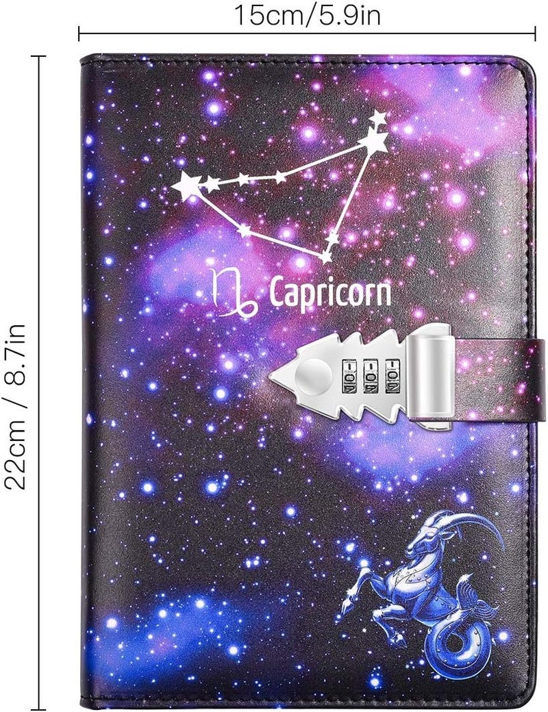 ARRLSDB A5 Creative Password Lock Journal PU Leather Combination Lock Diary Locking Diary Notepad (Capricorn) - Image 2