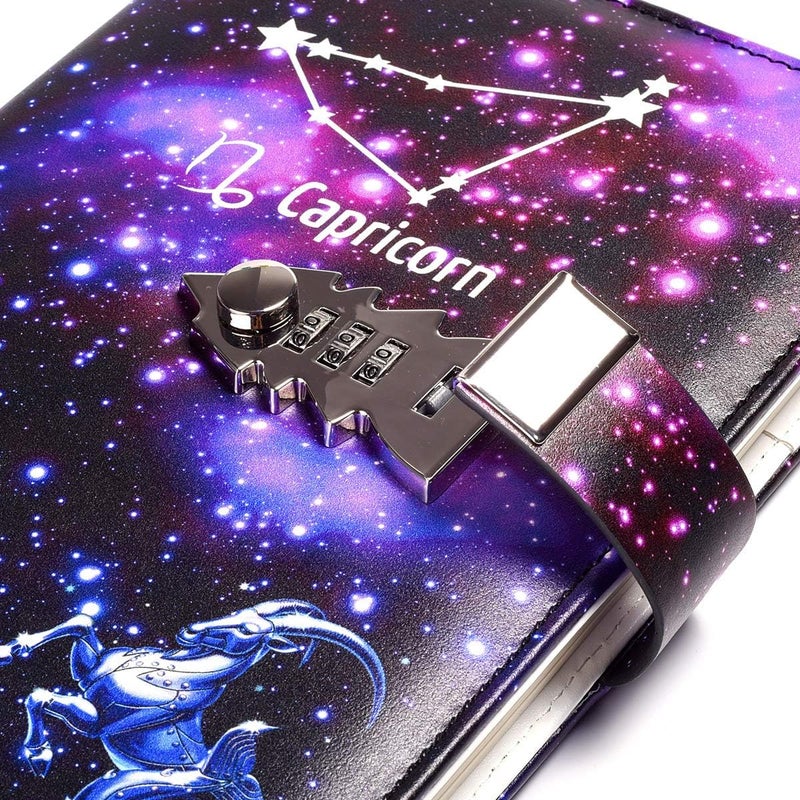 ARRLSDB A5 Creative Password Lock Journal PU Leather Combination Lock Diary Locking Diary Notepad (Capricorn) - Image 3