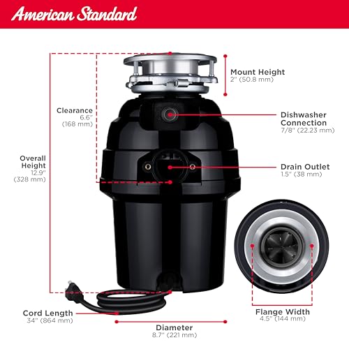 American Standard 10-US-AS-7 Garbage Disposal Anti-Jam Stainless Steel Food Waste Grinding System, Heavy Duty, 3/4 HP, Black - Image 5
