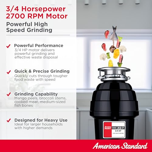 American Standard 10-US-AS-7 Garbage Disposal Anti-Jam Stainless Steel Food Waste Grinding System, Heavy Duty, 3/4 HP, Black - Image 4