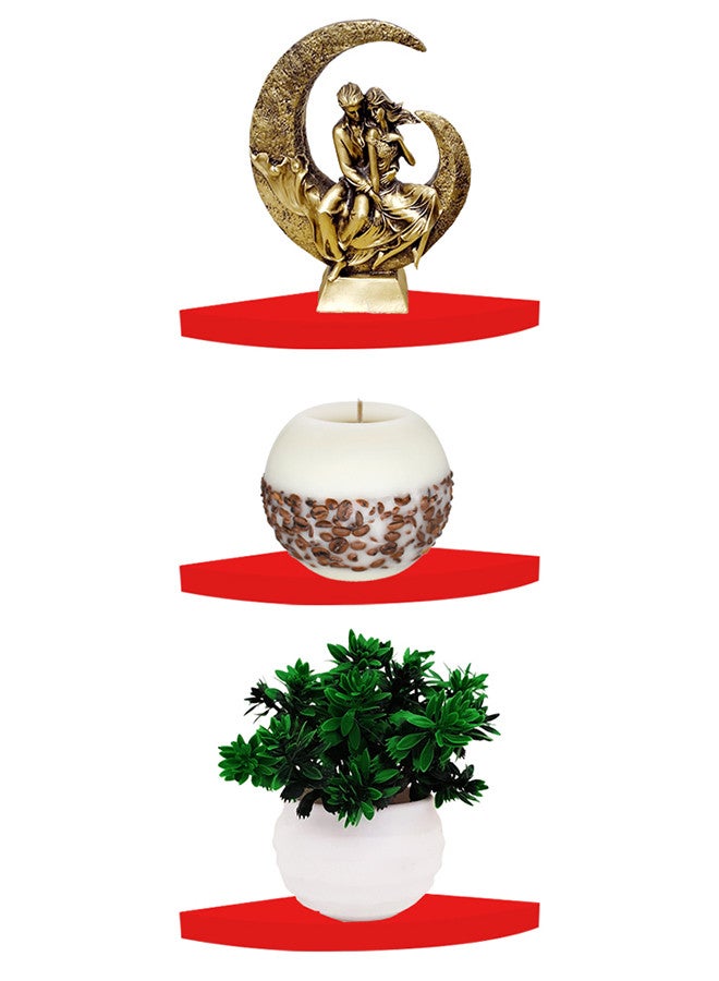 MARGOUN 3 Pieces Wall Mounted Floating Corner Shelf Tier Quarter Round Storage Shelves Corner Organizer for Bathroom Kitchen Bedroom Living Room 16cm Red - Image 3