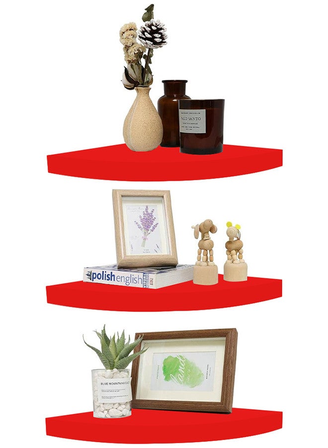 MARGOUN 3 Pieces Wall Mounted Floating Corner Shelf Tier Quarter Round Storage Shelves Corner Organizer for Bathroom Kitchen Bedroom Living Room 16cm Red - Image 1