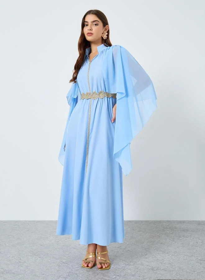 Take Two Lace Detail Asymmetric Cape Maxi Dress