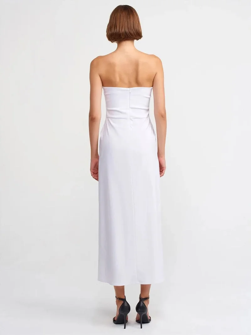 ديلفين DILVIN Strapless Fitted Midi Dress With Slit