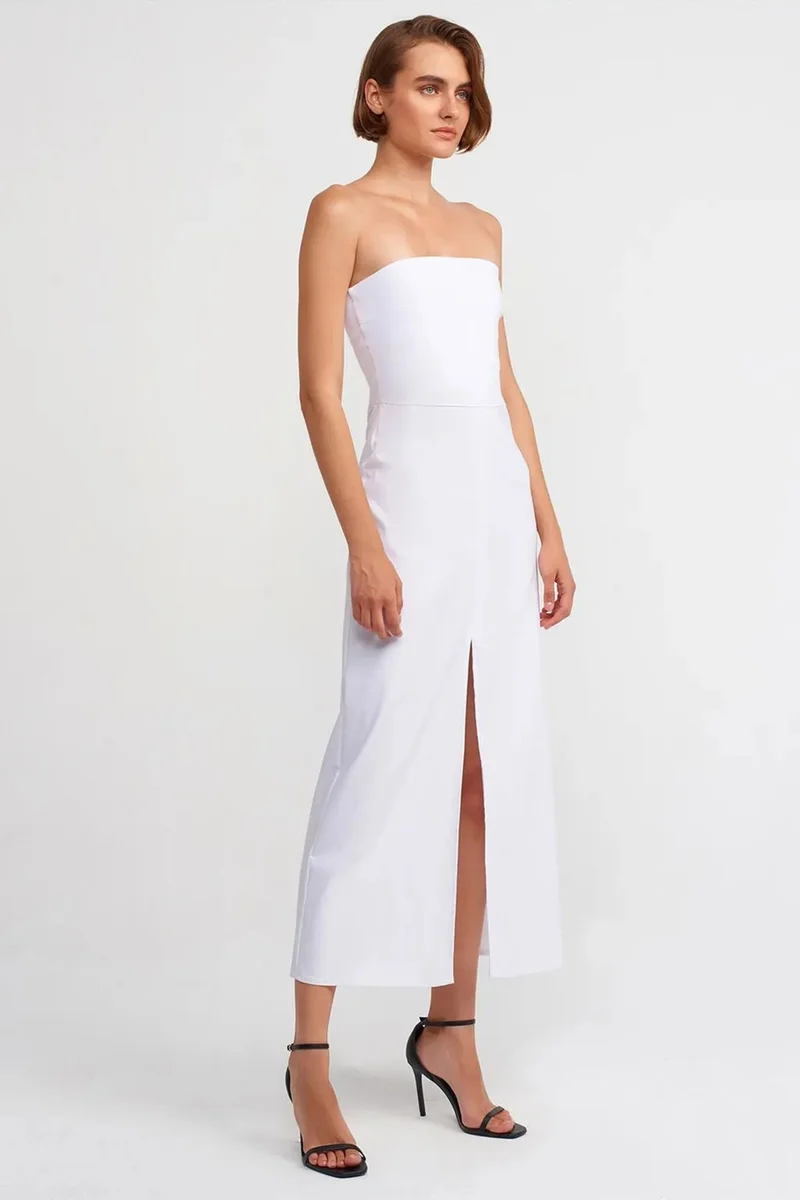 DILVIN Strapless Fitted Midi Dress With Slit