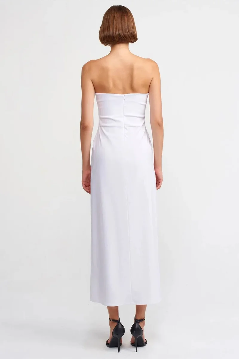 ديلفين DILVIN Strapless Fitted Midi Dress With Slit