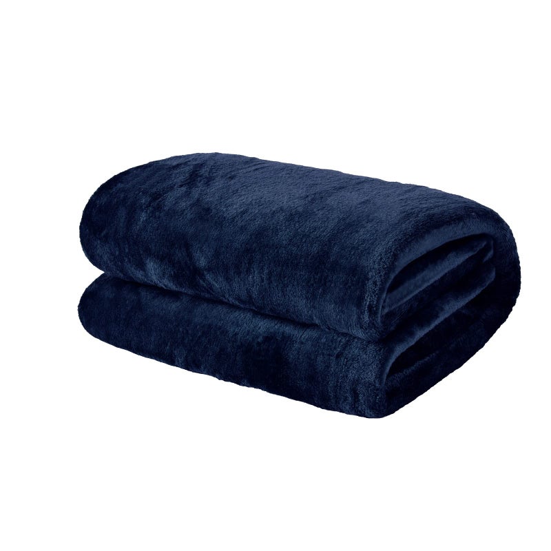Brentfords Flannel Fleece Throw Blanket for Bed Super Soft Cosy Warm Navy Blue Throw for Sofa Large Blanket Lightweight Fluffy Single Bed Throws 120 x 150cm