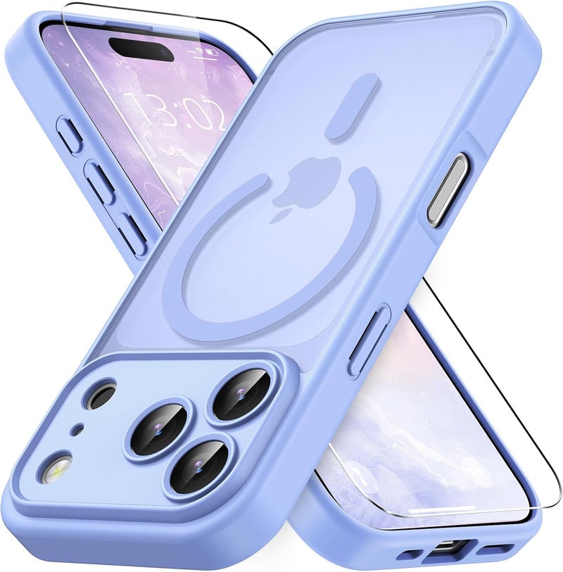 حافظة واقية مغناطيسية لـ iPhone 17 Pro Max قطعة واحدة زجاج مقسى متوافقة مع MagSafe حماية من السقوط بدرجة عسكرية حافظة شفافة غير لامعة فائقة النحافة أرجواني فاتح - Image 1