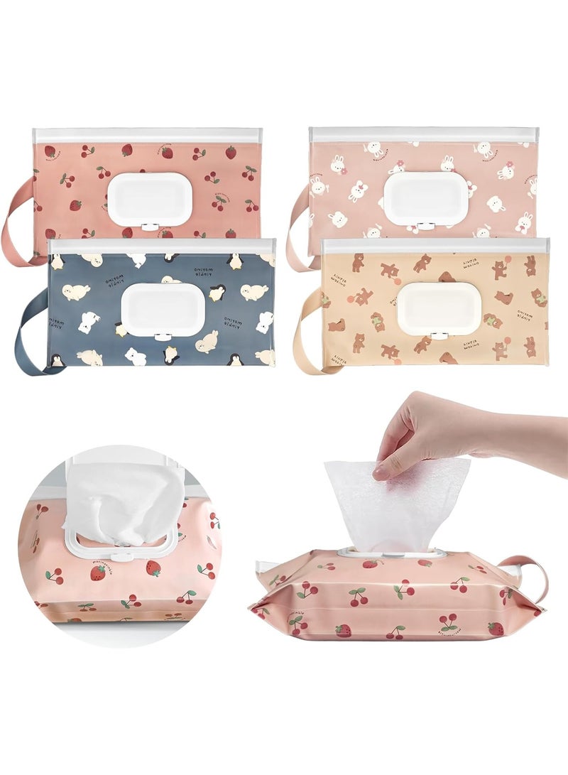 4 Pack Baby Wipes Dispenser [New Version-One Press Open],Portable Wipe Pouch,Refillable Wipe Holder, Baby Wipes Container Reusable Wet Wipes Bags Pouch for Travel (B) - Image 1