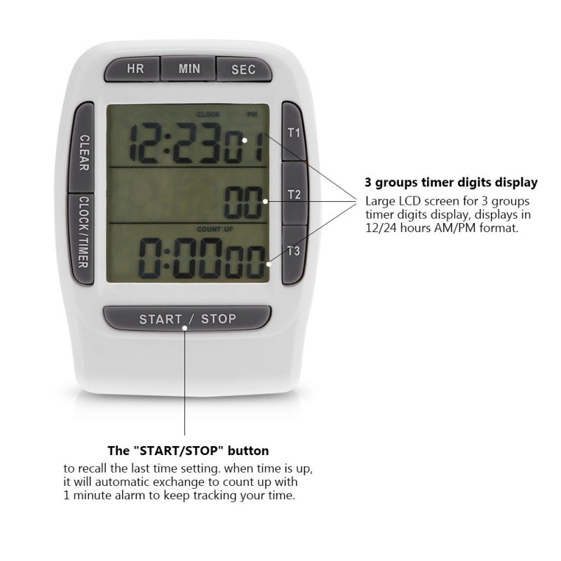 Portable Digital Multi channel 3 Channels LCD Timer Accurate Timing Countdown Clock - Image 3