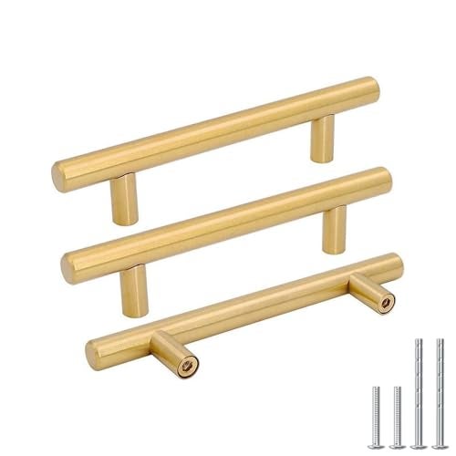 goldenwarm 2pcs Brushed Brass Cabinet Cupboard Drawer Door Handle Pull Knob for Furniture Kitchen Hardware 3.5in Hole Center 6in Overall Length - Image 1