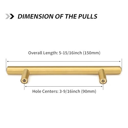 goldenwarm 2pcs Brushed Brass Cabinet Cupboard Drawer Door Handle Pull Knob for Furniture Kitchen Hardware 3.5in Hole Center 6in Overall Length - Image 3