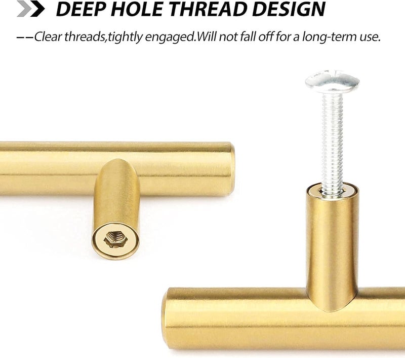 goldenwarm 2pcs Brushed Brass Cabinet Cupboard Drawer Door Handle Pull Knob for Furniture Kitchen Hardware 3.5in Hole Center 6in Overall Length - Image 2