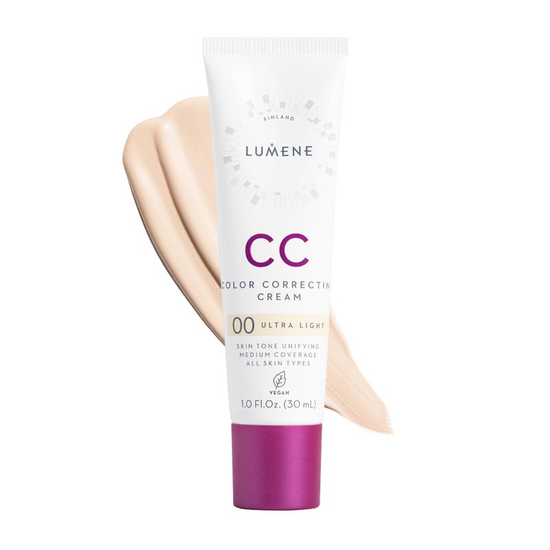 Lumene Color Correcting CC Cream - Lightweight Foundation - Medium Coverage - Redness Reducing Face Makeup for Glowing Complexion - Vegan Formula + Suitable for All Skin Types - Ultra Light (1 fl oz) - Image 1