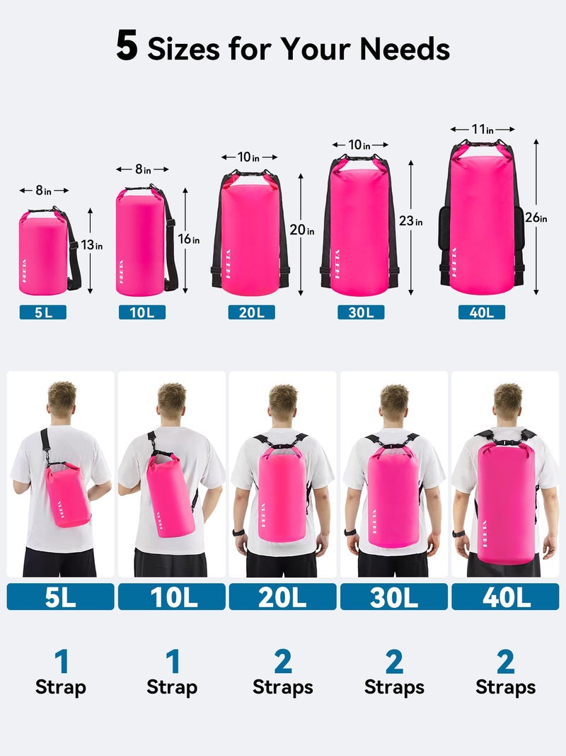 HEETA Waterproof Dry Bag for Women Men (Upgraded Version), Roll Top Lightweight Dry Storage Bag Backpack with Emergency Whistle for Travel, Swimming, Boating, Kayaking, Camping, Beach (Rose Red, 5L) - Image 2