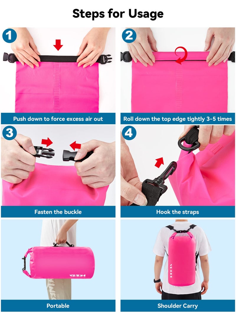 HEETA Waterproof Dry Bag for Women Men (Upgraded Version), Roll Top Lightweight Dry Storage Bag Backpack with Emergency Whistle for Travel, Swimming, Boating, Kayaking, Camping, Beach (Rose Red, 5L) - Image 4