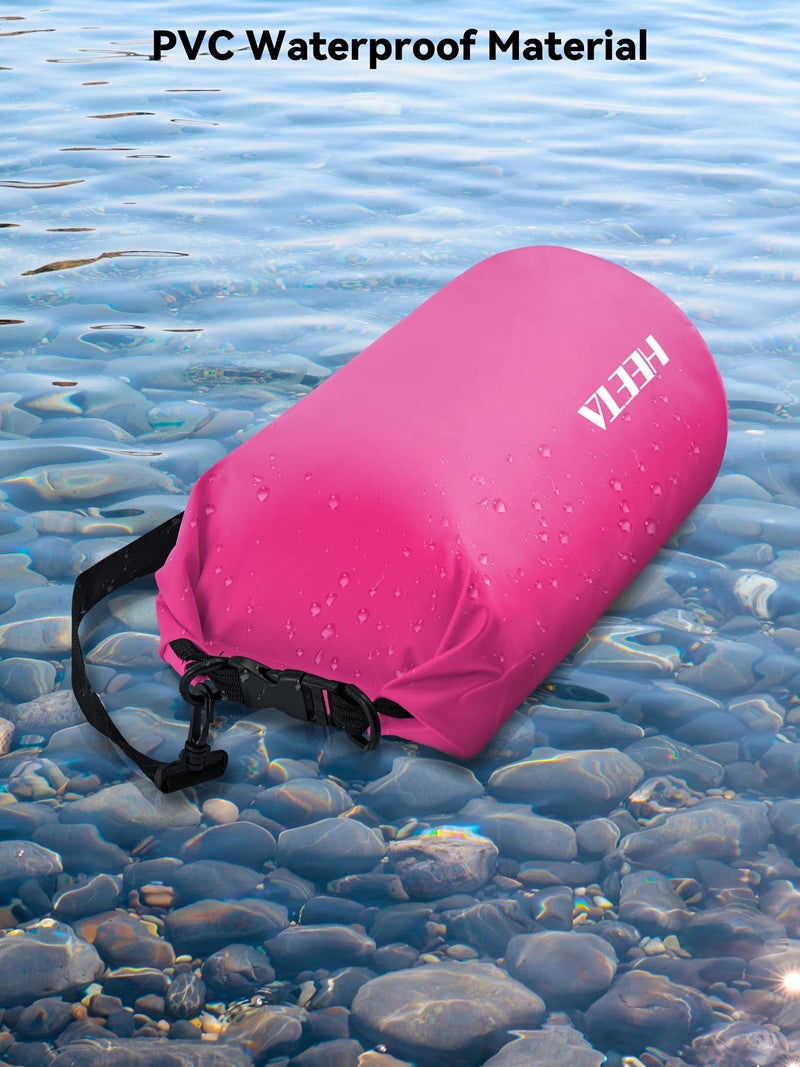 HEETA Waterproof Dry Bag for Women Men (Upgraded Version), Roll Top Lightweight Dry Storage Bag Backpack with Emergency Whistle for Travel, Swimming, Boating, Kayaking, Camping, Beach (Rose Red, 5L) - Image 3