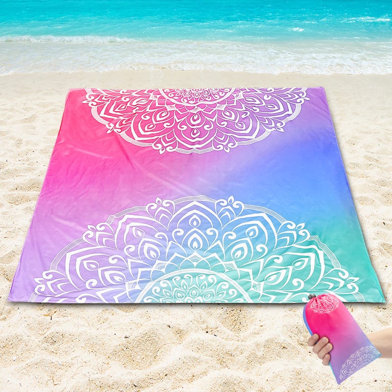 WIWIGO Beach Blanket Sandproof Extra Large Beach Mat Adults Waterproof Quick Drying Sand Free Mat Made by Premium Polyester with 4 Stakes  4 Corner Pockets for Outdoor Travel Camping Hiking