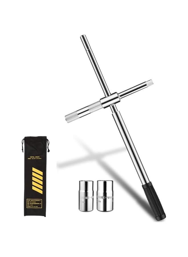 25 Universal Extended Lug Wrench, 4 Way Tire Iron Nut Wrench Set with Oxford Storage Bag and Standard Sockets (17mm/19mm,21mm/23mm) for Heavy Duty Cross Wheel Wrench, Lug Nut Removal Tool - Image 1
