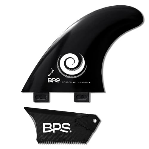 BPS Fiberglass Reinforced 3pc Surf Fins Glass Flex Thruster Set FCS G5 M5 Styled Surfboard Fins with Screw Hardware and Wax Comb Koru Black - Image 3