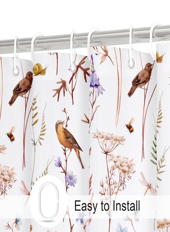 Litabel Red Cute Floral Shower Curtain, Watercolor Birds, Butterflies, Snails & Flower Design Shower Curtains for Chic Bathroom, Nature-Inspired Garden Fabric Shower Curtain, 72 x 72 - Image 3
