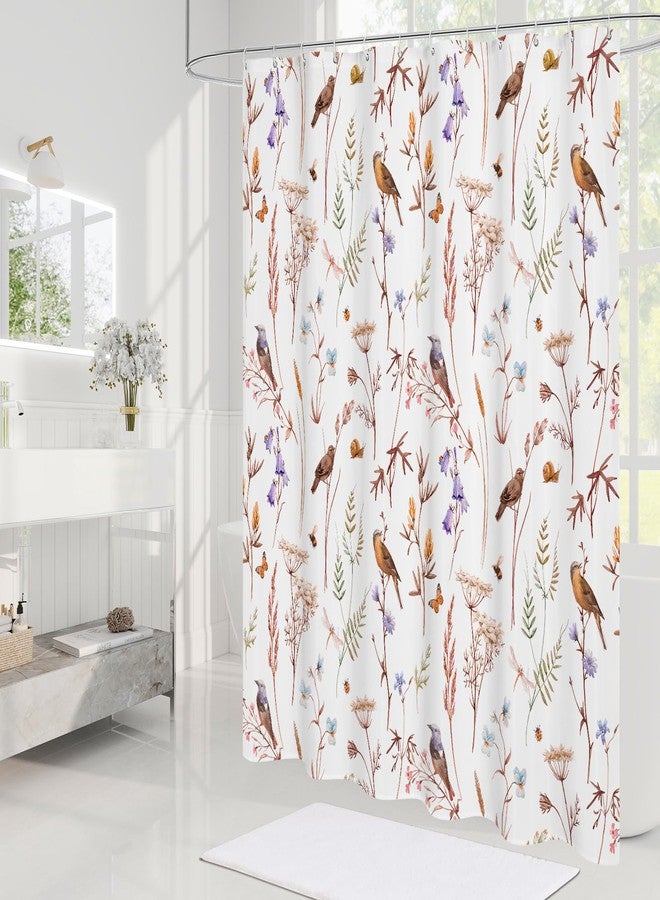 Litabel Red Cute Floral Shower Curtain, Watercolor Birds, Butterflies, Snails & Flower Design Shower Curtains for Chic Bathroom, Nature-Inspired Garden Fabric Shower Curtain, 72 x 72 - Image 2