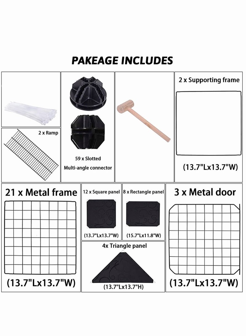 Metal Mesh Small Animal Cage 3-Tier Rabbit Wire Pen Fence with Ramps Pet House with Doors Cats Playpen for Kitty Puppy Bunny for Indoor Use (Black) - Image 2