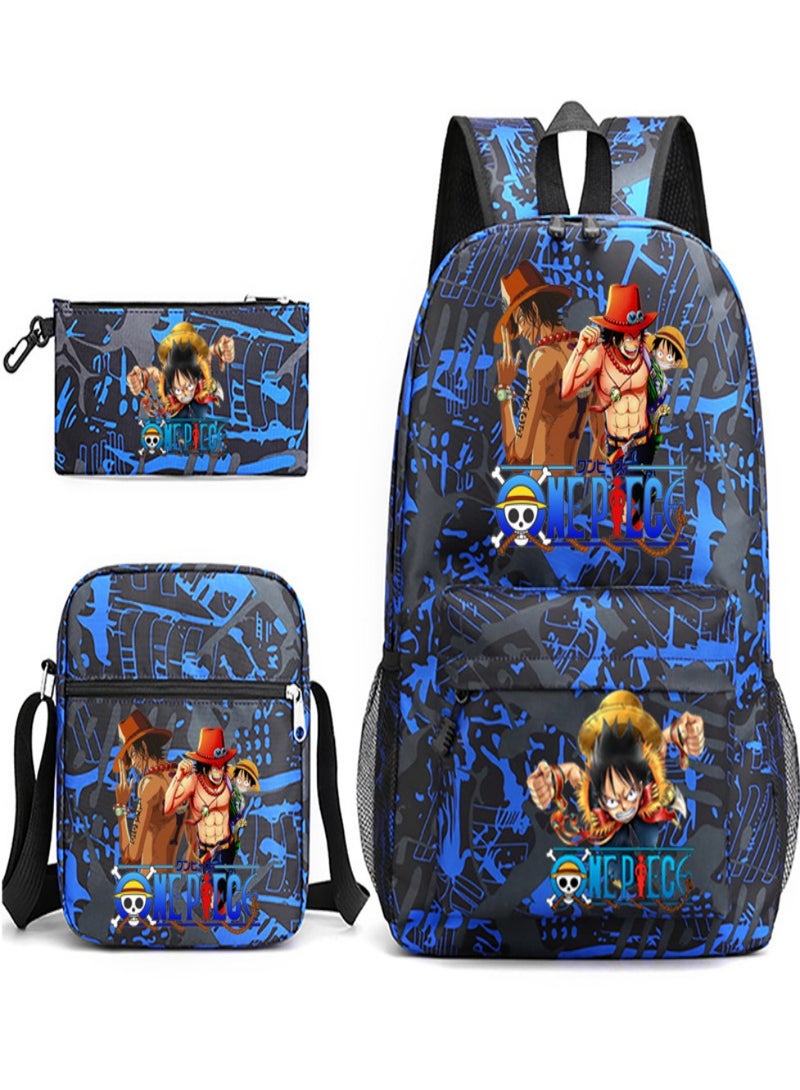One Piece Children Backpack Schoolbag Teen Student School Book bag with Lunch Box Pen Case 3 in 1 for Kids