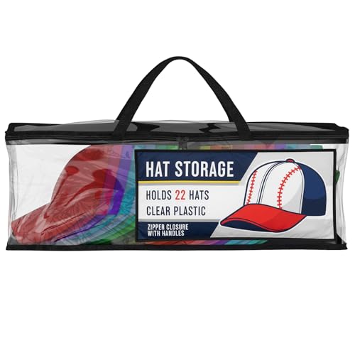 Houseables Baseball Cap Storage Bag, Hat Organizer Case, Cap Holder, Clear Plastic Tote, Black Handles, Moisture & Dust Proof, w/Zipper Closure, Holds up to 22 Hats, Dirt Protection, 23" x 6" x 8" - Image 1