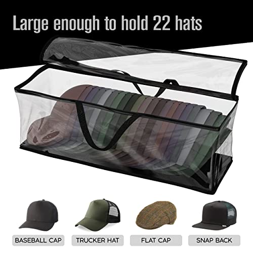 Houseables Baseball Cap Storage Bag, Hat Organizer Case, Cap Holder, Clear Plastic Tote, Black Handles, Moisture & Dust Proof, w/Zipper Closure, Holds up to 22 Hats, Dirt Protection, 23" x 6" x 8" - Image 3