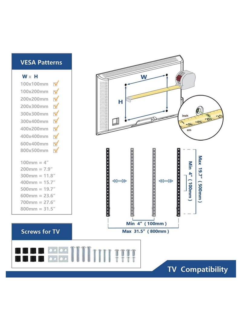 Raxoom Universal Table Top Tv Stand For Most 36 40 42 47 50 55 60 65 75 Inch Plasma LCD, LED Flat Or Curved Screen TVs With Height Adjustment, Vesa Patterns Up To 800 mm x 500 mm, 121 Lbs - Image 5