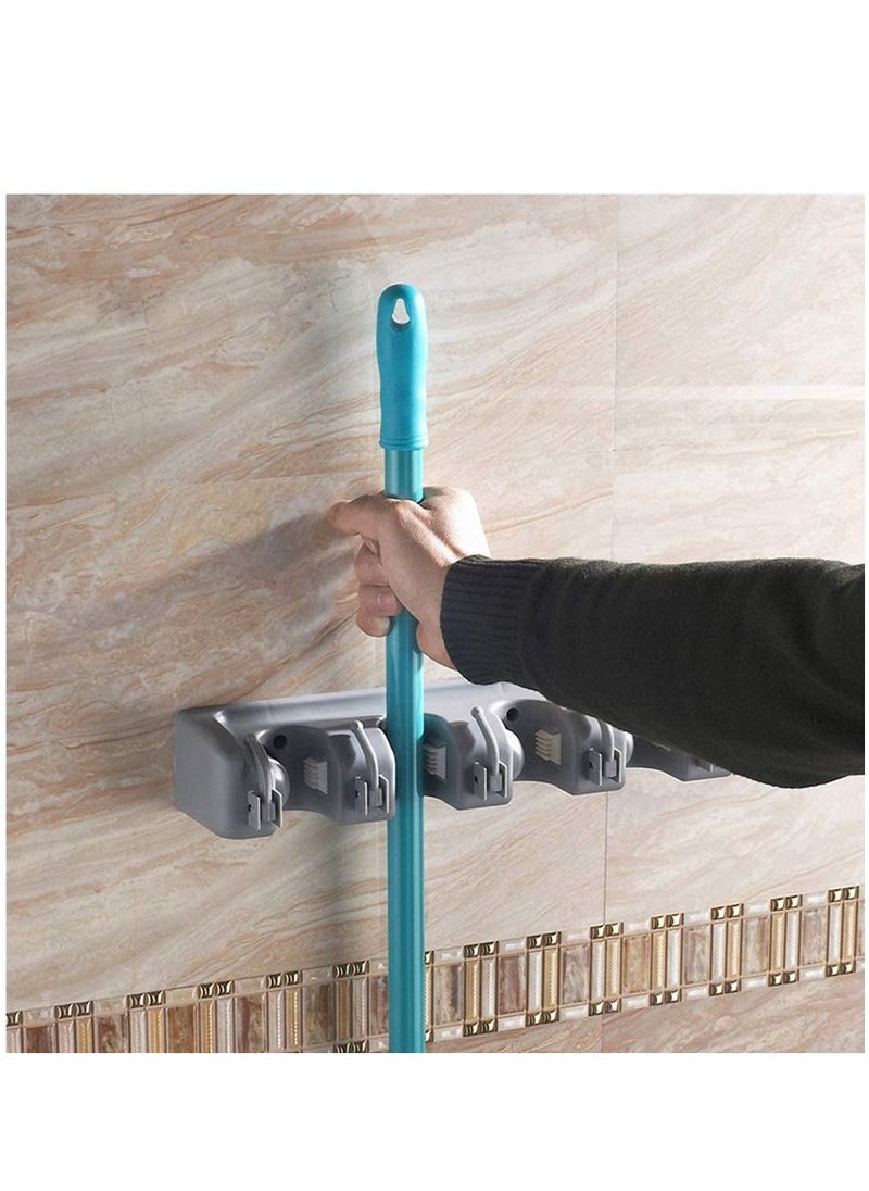 Generic - Mop and Broom Holder Garden Tool Organizer Multipurpose Wall Mounted 4 Ball Slots with 5 hooks Storage Rack Grey - Image 1