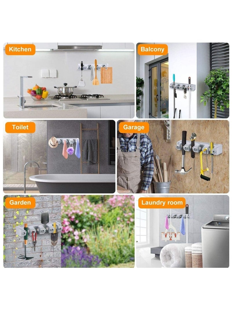 Generic - Mop and Broom Holder Garden Tool Organizer Multipurpose Wall Mounted 4 Ball Slots with 5 hooks Storage Rack Grey - Image 1