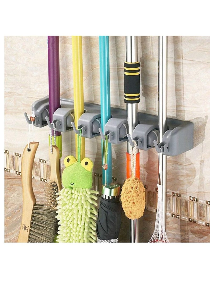 Generic - Mop and Broom Holder Garden Tool Organizer Multipurpose Wall Mounted 4 Ball Slots with 5 hooks Storage Rack Grey - Image 1