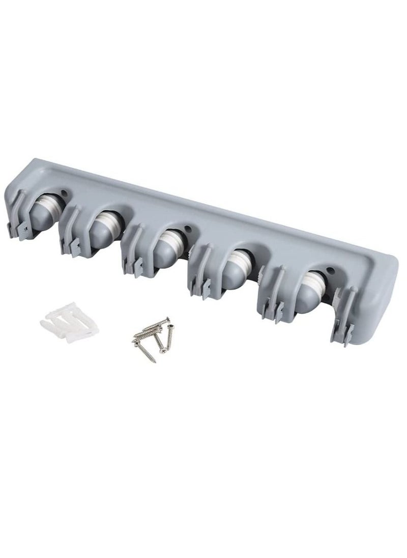 Generic - Mop and Broom Holder Garden Tool Organizer Multipurpose Wall Mounted 4 Ball Slots with 5 hooks Storage Rack Grey - Image 1