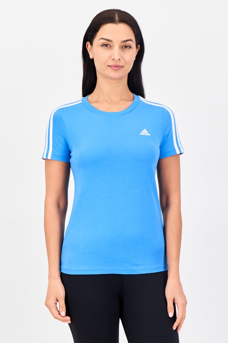 Adidas Women Slim Fit Short Sleeve Training T-Shirt, Blue - Image 1