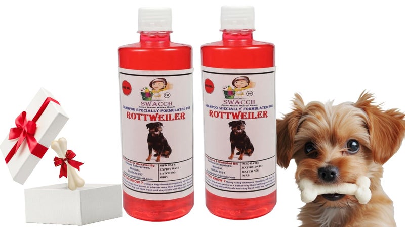 swacch Shampoo | Puppy Safe Shampoo | Rottweiler Dog Shampoo (500ml) (Pack of 2) Strawberry+ Small White Bone | Dog Chew Bones | Teething chew Toy | Dental Teething | Combo Pack - Image 1