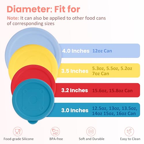 Purekra 4 Packs Silicone Can Lids for Canned Goods, 3.0''|3.2''|3.5''|4.0-inches Fit for 5oz, 5.5oz, 12oz, 12.5oz, 15.6oz 16oz etc. | Food Sealing Lids | Can Covers Toppers | Different Sizes - Image 2
