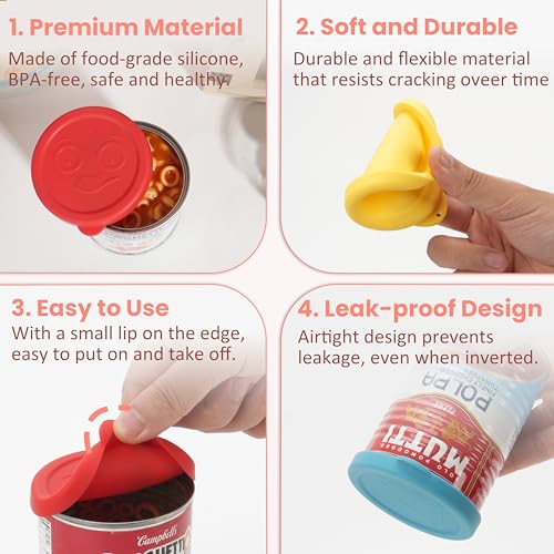 Purekra 4 Packs Silicone Can Lids for Canned Goods, 3.0''|3.2''|3.5''|4.0-inches Fit for 5oz, 5.5oz, 12oz, 12.5oz, 15.6oz 16oz etc. | Food Sealing Lids | Can Covers Toppers | Different Sizes - Image 3