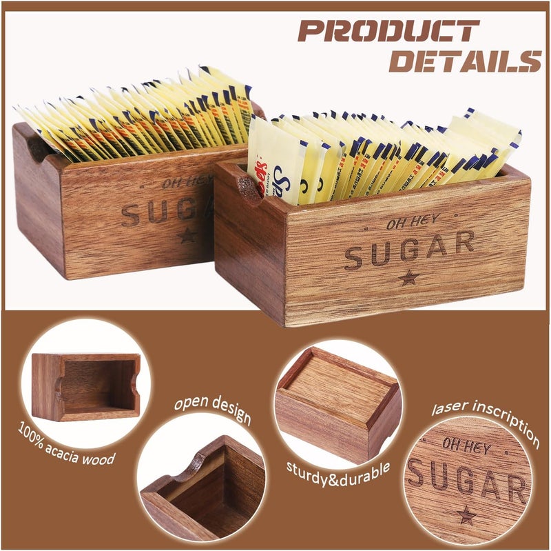 CATORY Sugar Packet Holder For Coffee Bar, Acacia Wood Sugar Packets Caddy, Farmhouse Sugar Cube Holder, Small Sugar Container Tea Bag Organizer for Table, Office,Hotel, Restaurant - Image 4