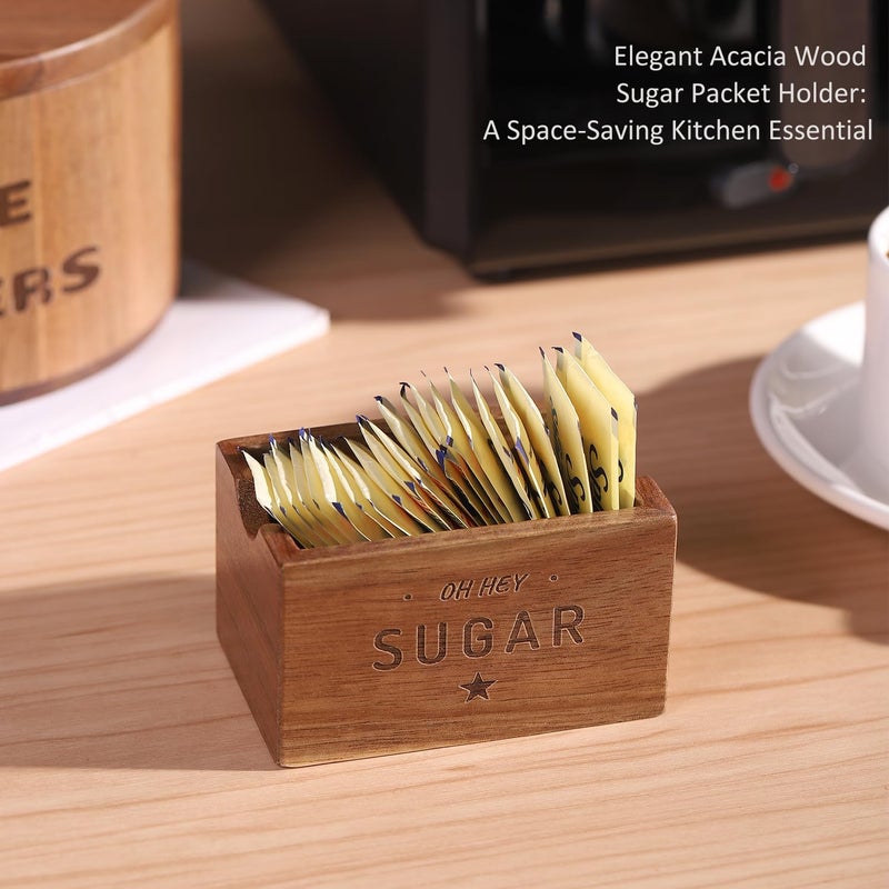 CATORY Sugar Packet Holder For Coffee Bar, Acacia Wood Sugar Packets Caddy, Farmhouse Sugar Cube Holder, Small Sugar Container Tea Bag Organizer for Table, Office,Hotel, Restaurant - Image 2