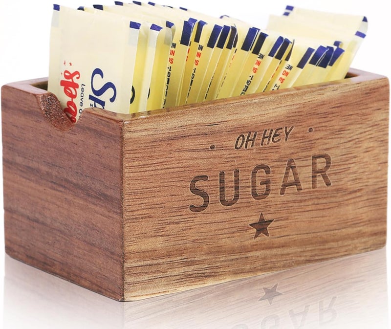 CATORY Sugar Packet Holder For Coffee Bar, Acacia Wood Sugar Packets Caddy, Farmhouse Sugar Cube Holder, Small Sugar Container Tea Bag Organizer for Table, Office,Hotel, Restaurant - Image 1