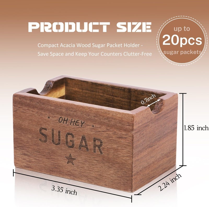 CATORY Sugar Packet Holder For Coffee Bar, Acacia Wood Sugar Packets Caddy, Farmhouse Sugar Cube Holder, Small Sugar Container Tea Bag Organizer for Table, Office,Hotel, Restaurant - Image 3