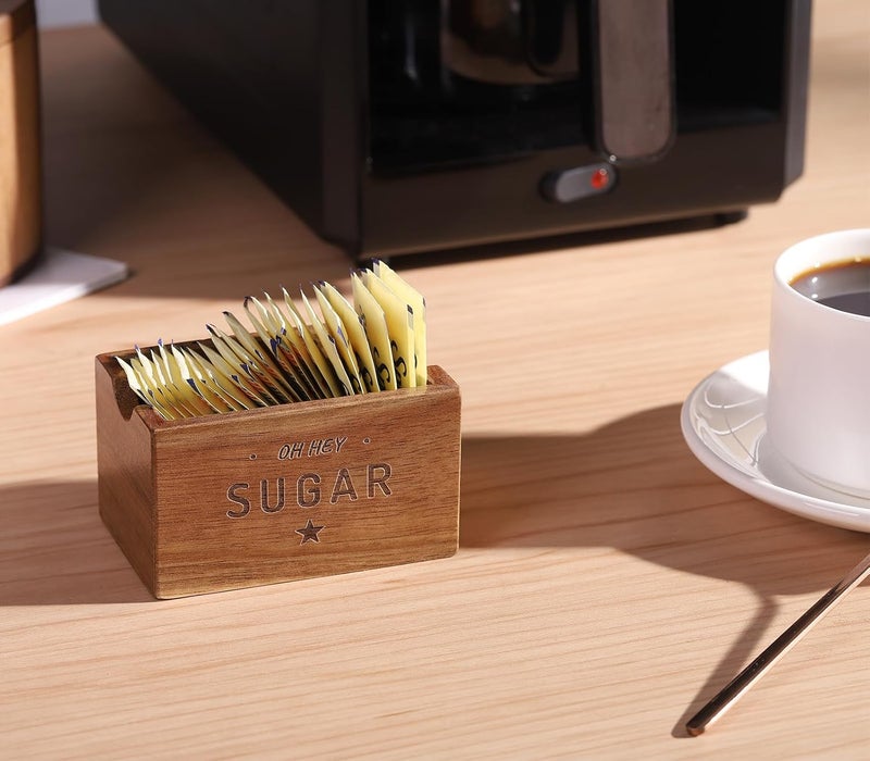 CATORY Sugar Packet Holder For Coffee Bar, Acacia Wood Sugar Packets Caddy, Farmhouse Sugar Cube Holder, Small Sugar Container Tea Bag Organizer for Table, Office,Hotel, Restaurant - Image 5