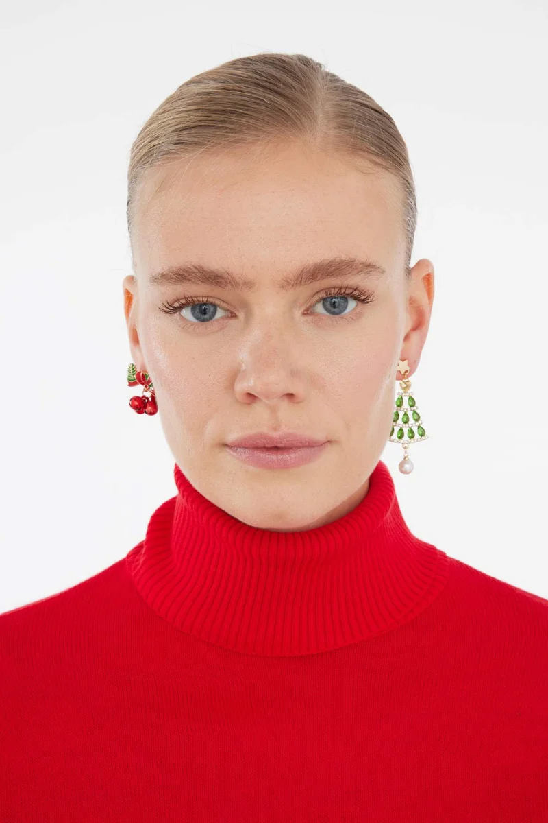 Woman Christmas Tree Themed Earrings