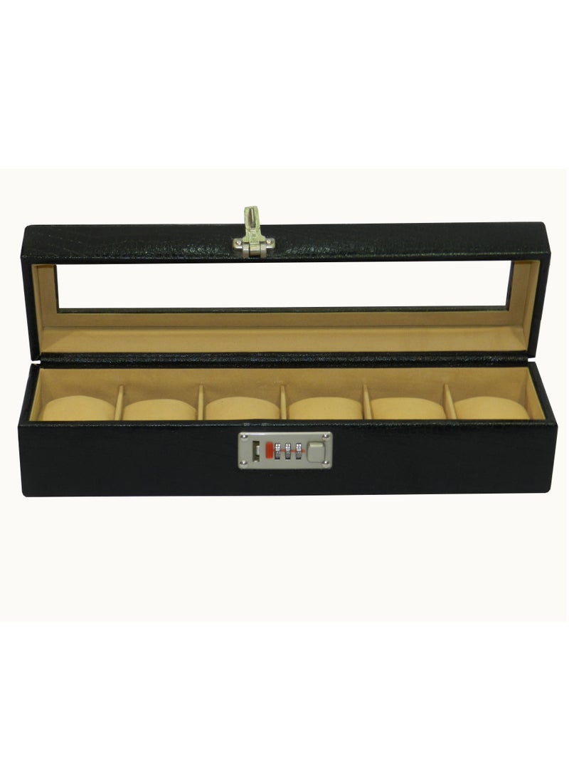 LAVERI LEATHER Laveri Watch Box for Men Women (06 Slots), Premium  Leather Watch Case  Organizer with Crystal Glass Top, Removable Pillow - Image 1